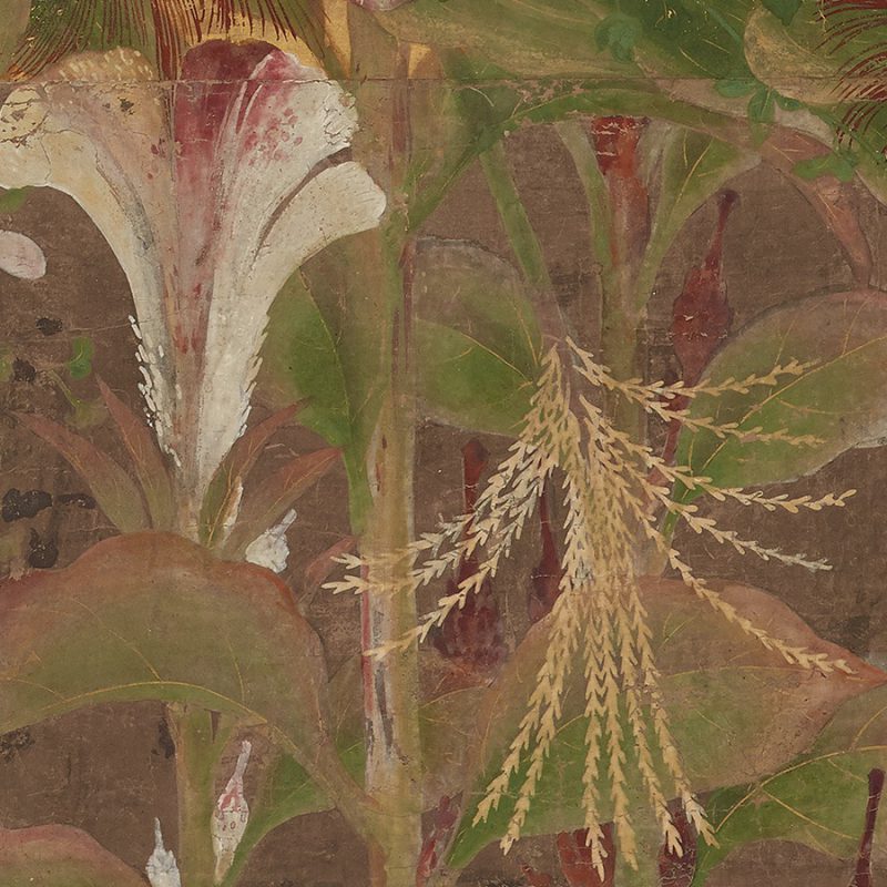 Thumbnail of Coxcombs, maize and morning glories, Detail 2